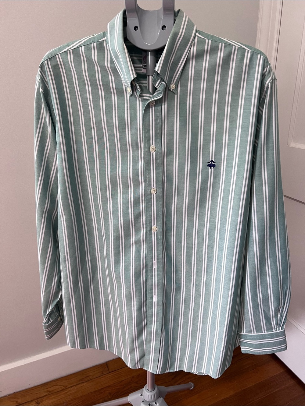 Brooks Brothers Men's Button-Down Long Sleeve Shirt - Sage Green Stripe Oxford